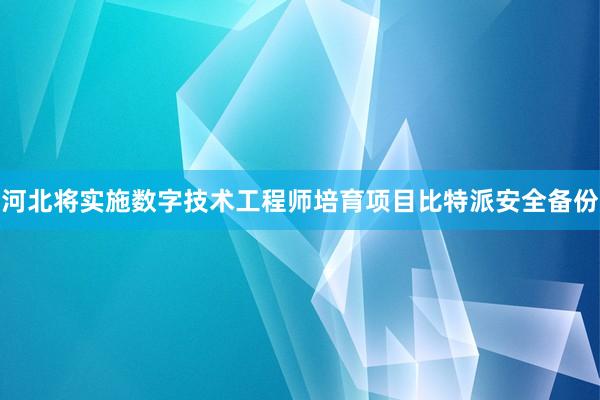 河北将实施数字技术工程师培育项目比特派安全备份